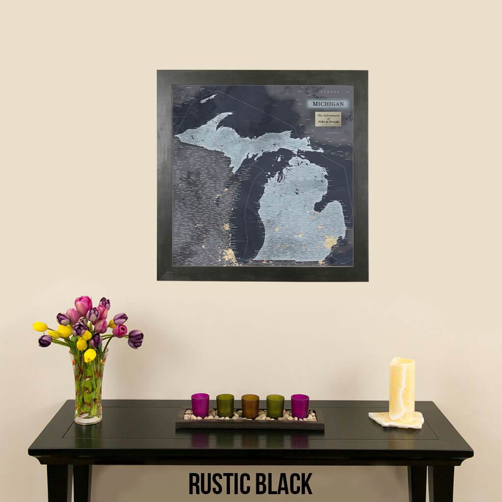 Push Pin Travel Maps Michigan Slate Travel Map Rustic Black Frame