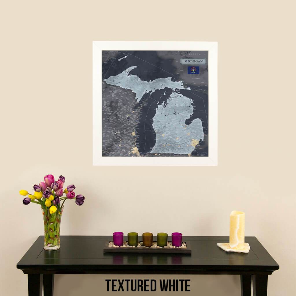 Push Pin Travel Maps Michigan Slate Travel Map Attractive Textured White Frame with Pins