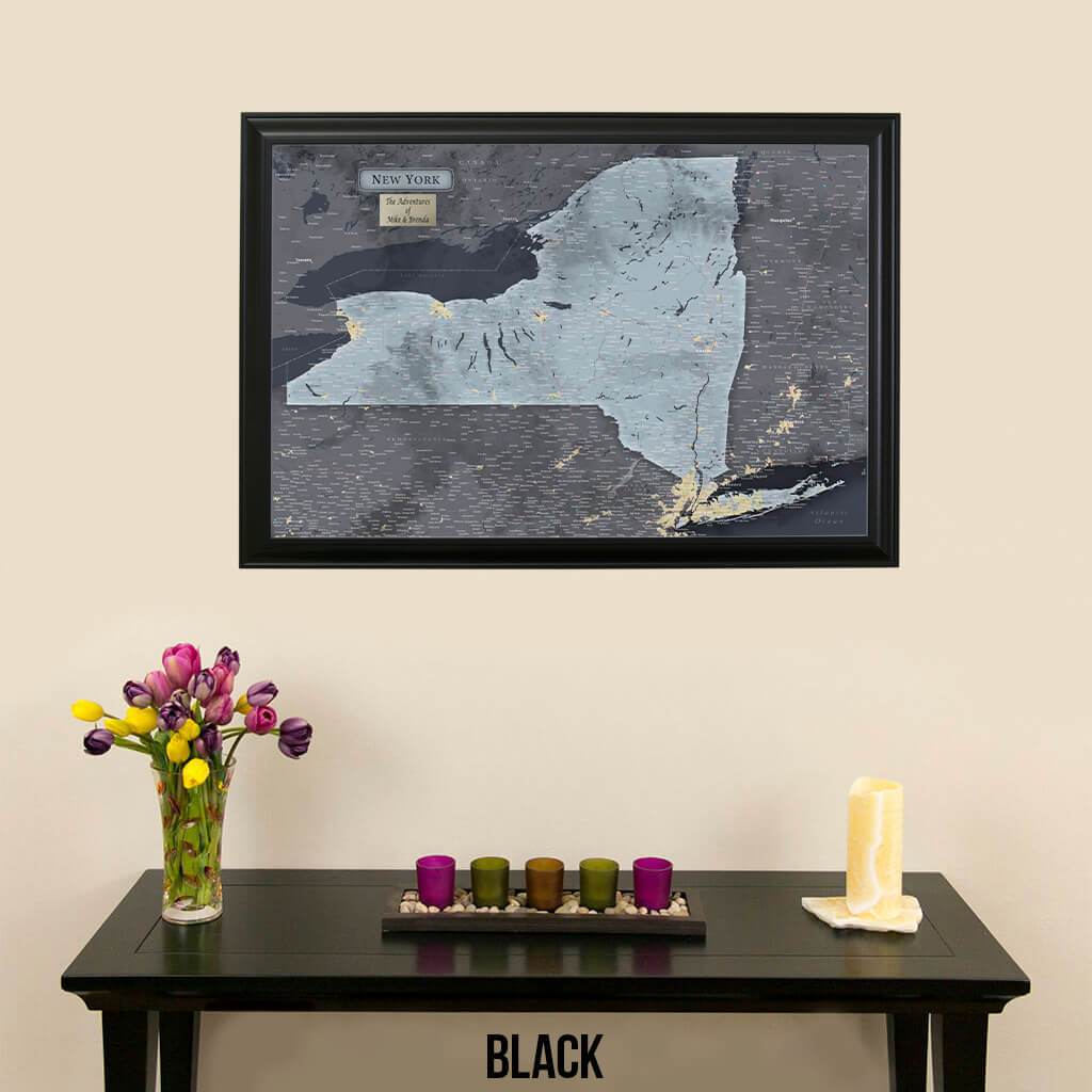 Push Pin Travel Maps New York Slate Travel Map with Pins in Black Frame