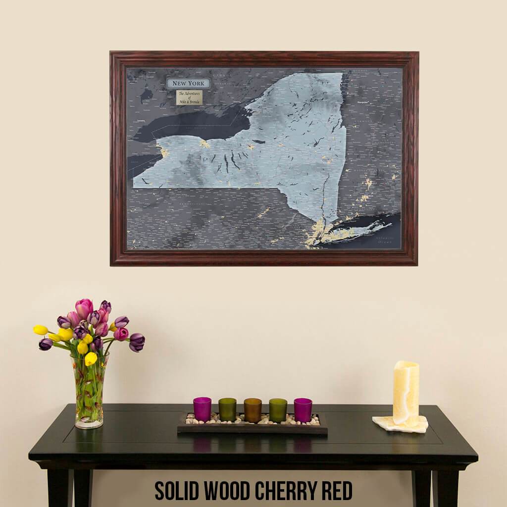 Push Pin Travel Maps New York Slate Travel Map Solid Wood Cherry Frame