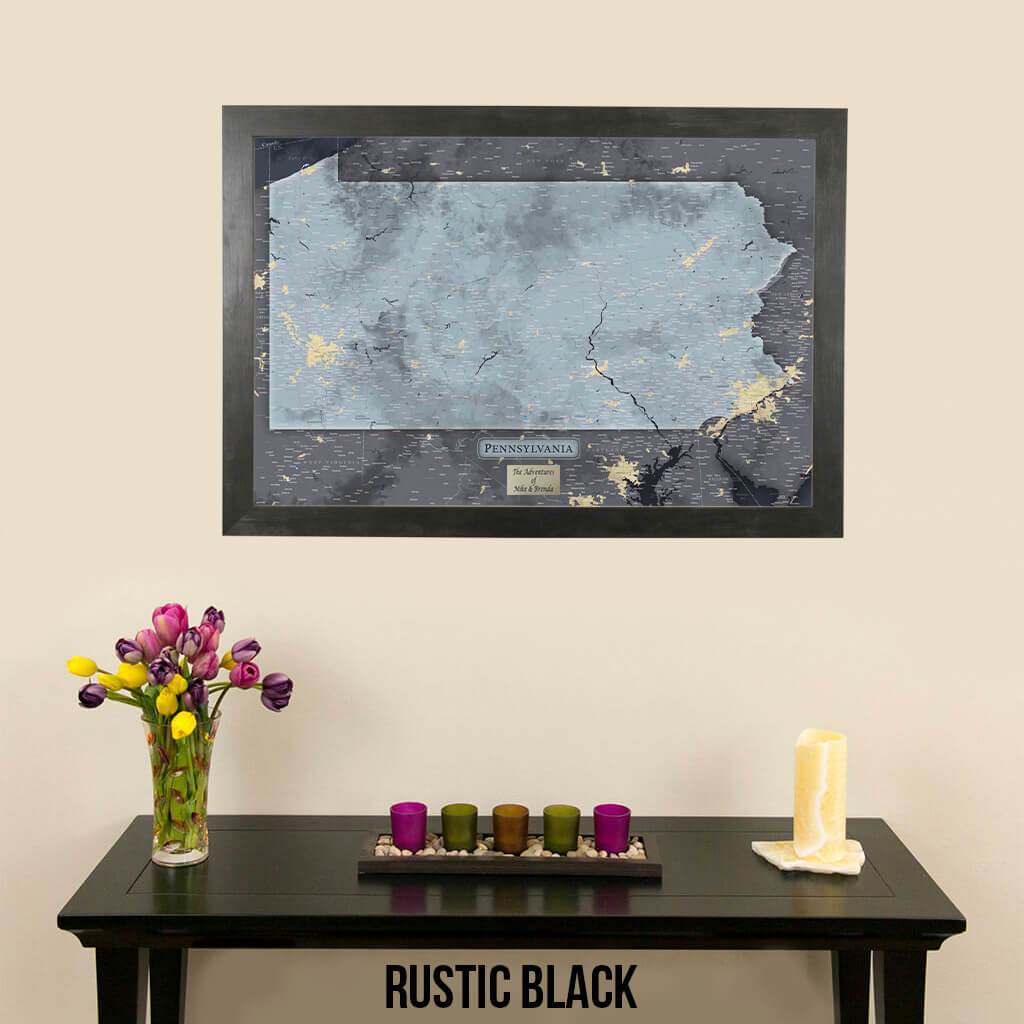 Push Pin Travel Maps Pennsylvania Slate Map with Pins Rustic Black Frame