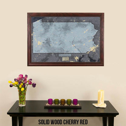 Push Pin Travel Maps Pennsylvania Slate Map with Pins Solid Wood Cherry Frame