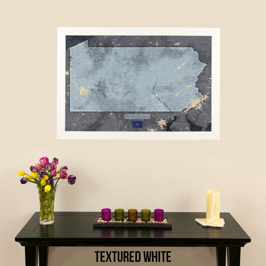 Push Pin Travel Maps Pennsylvania Slate Map with Pins Textured White Frame