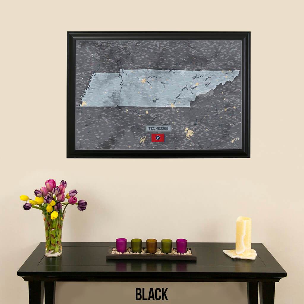Push Pin Travel Maps Slate Tennessee Wall Map with Pins Black Frame