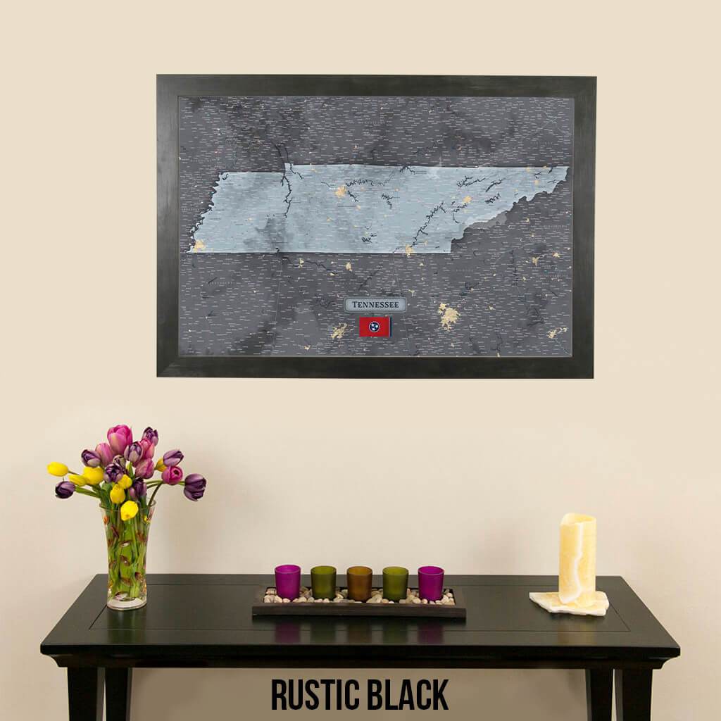 Push Pin Travel Maps Slate Tennessee Wall Map in Rustic Black Frame