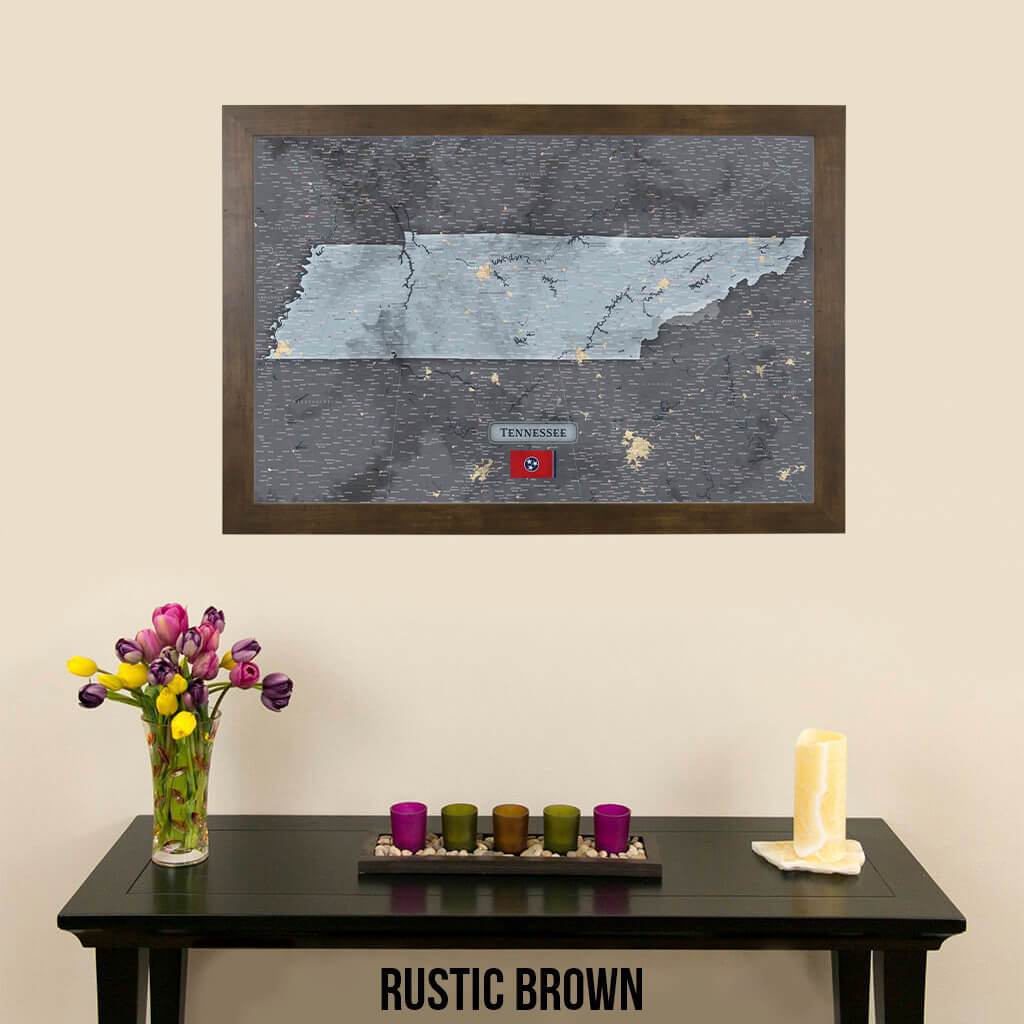 Push Pin Travel Maps Slate Tennessee Wall Map with Pins Rustic Brown Frame