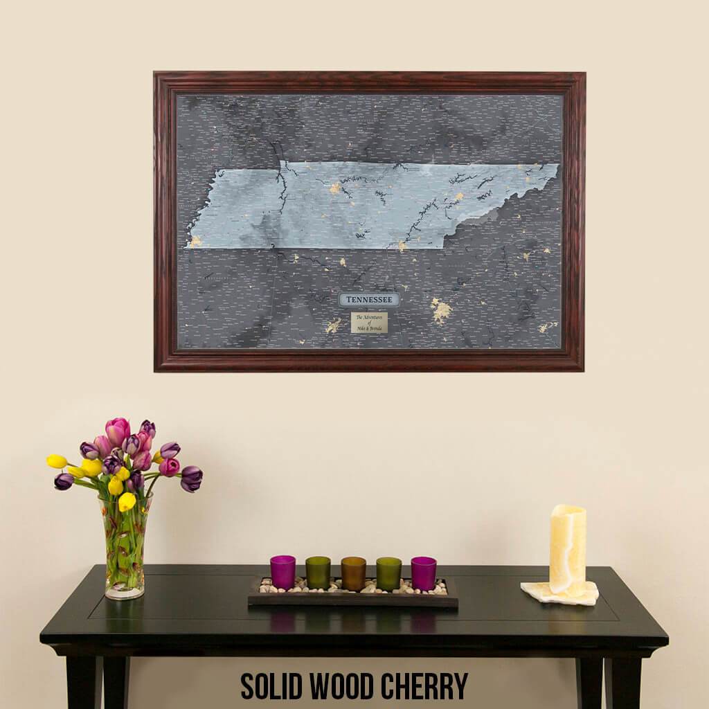 Push Pin Travel Maps Slate Tennessee Wall Map with Pins Solid Wood Cherry Frame