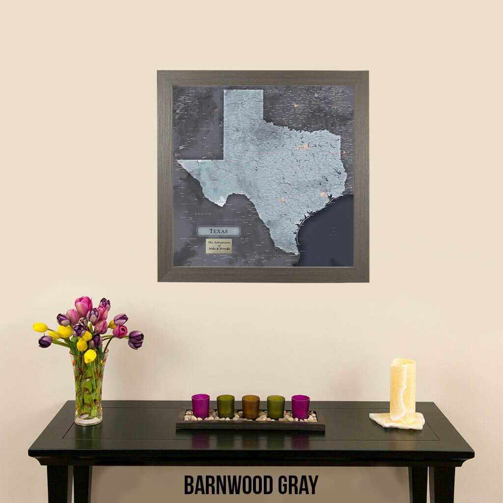 Push Pin Travel Maps Texas Slate Map with Pins  Barnwood Gray Frame