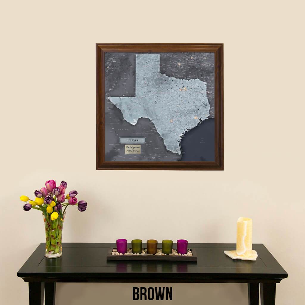 Push Pin Travel Maps Texas Slate Map with Pins  Brown Frame