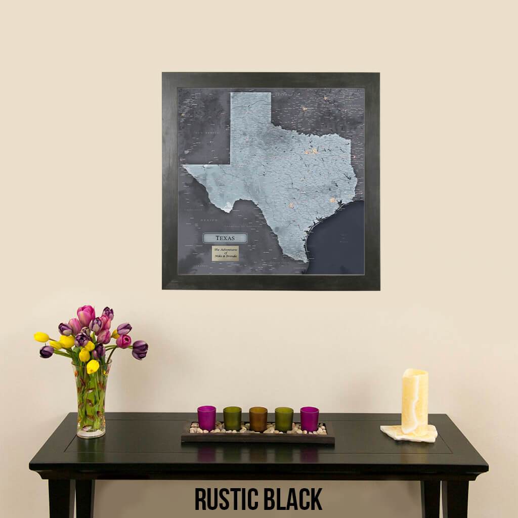 Push Pin Travel Maps Texas Slate Map with Pins  Rustic Black Frame