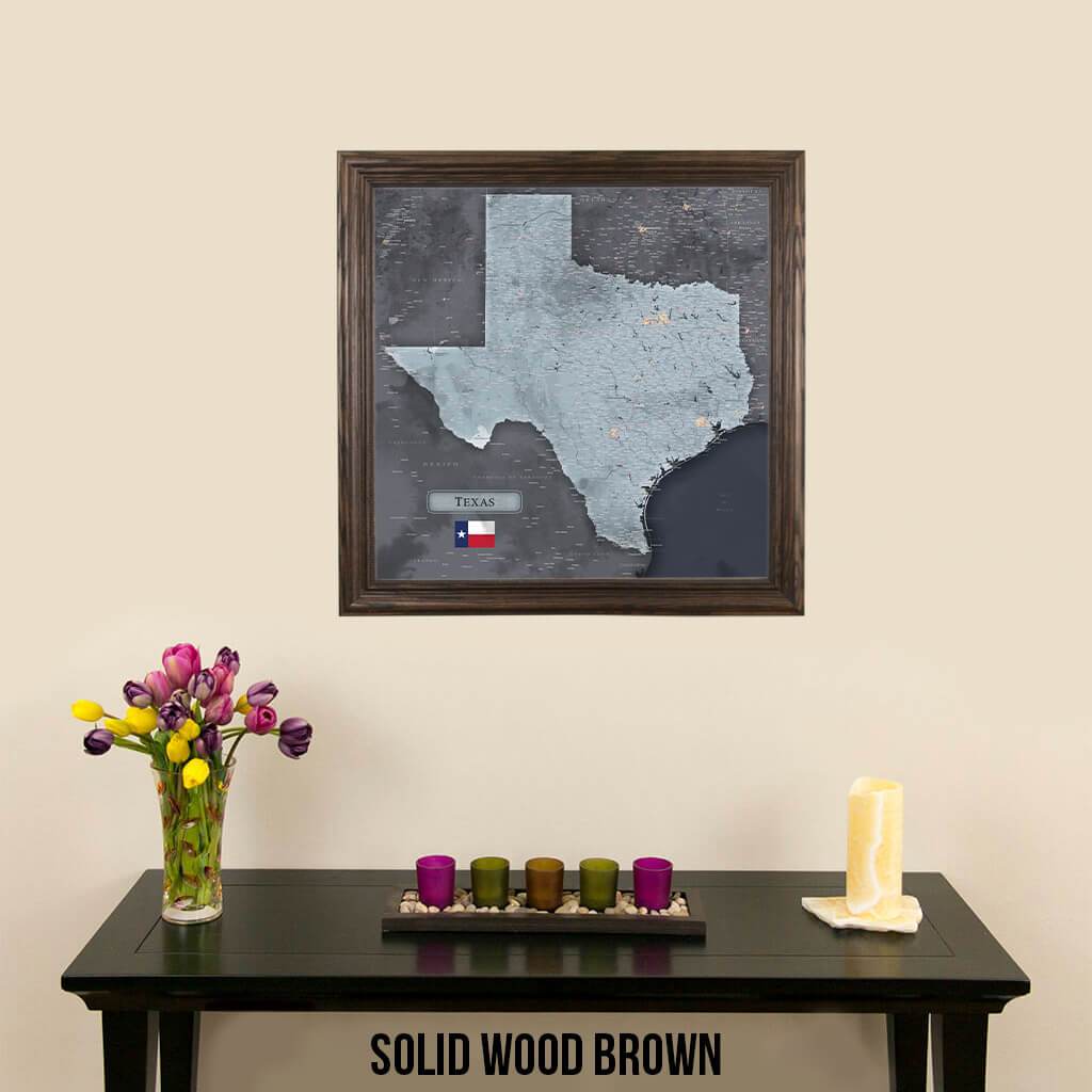 Push Pin Travel Maps Texas Slate Map with Pins  Solid Wood Brown Frame