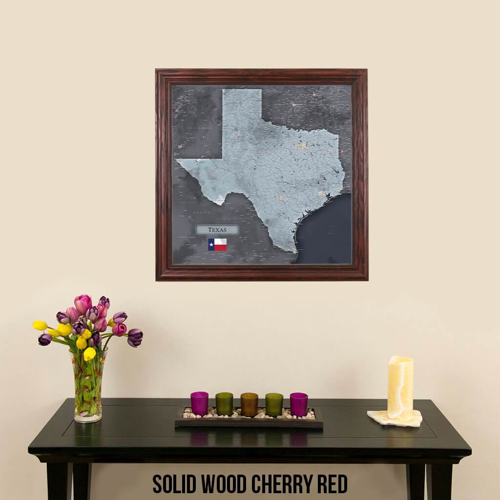 Push Pin Travel Maps Texas Slate Map with Pins Solid Wood Cherry Frame