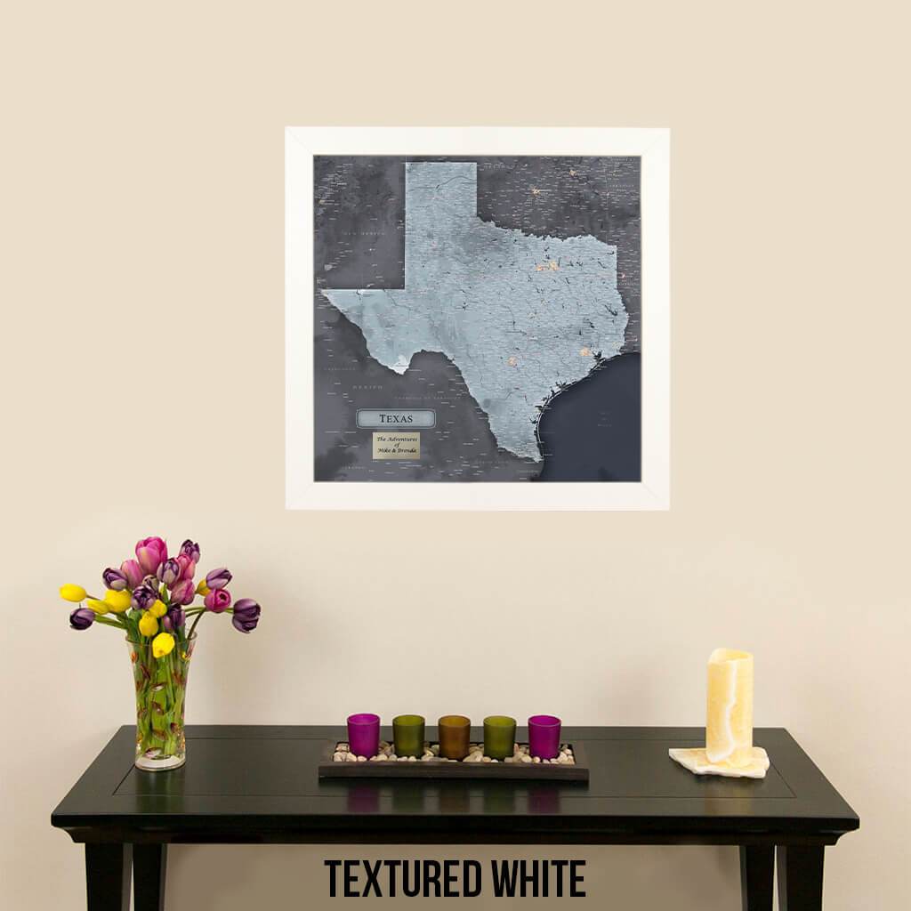 Push Pin Travel Maps Texas Slate Map with Pins  Textured White Frame