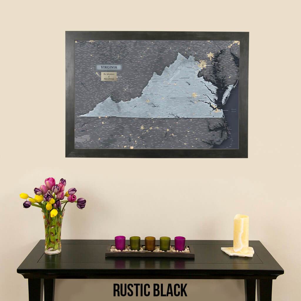 Pinnable Slate Colored Virginia Wall Map Rustic Black Frame