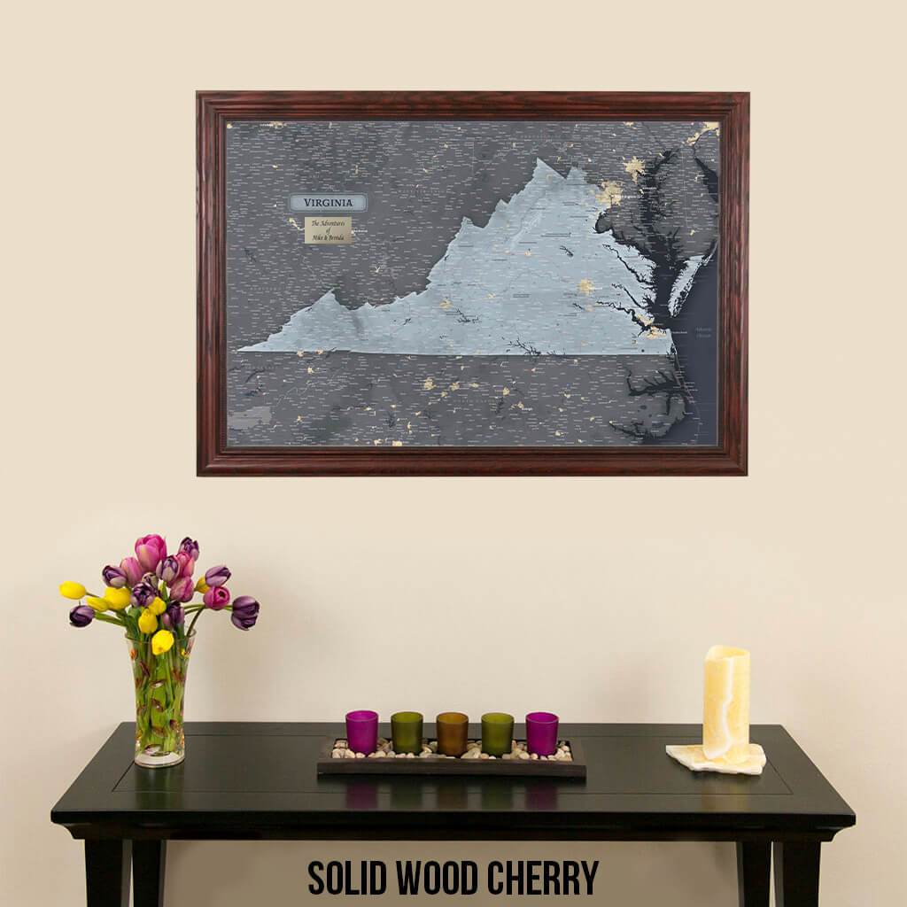 Push Pin Travel Maps Virginia Slate State Wall Map Solid Wood Cherry Frame