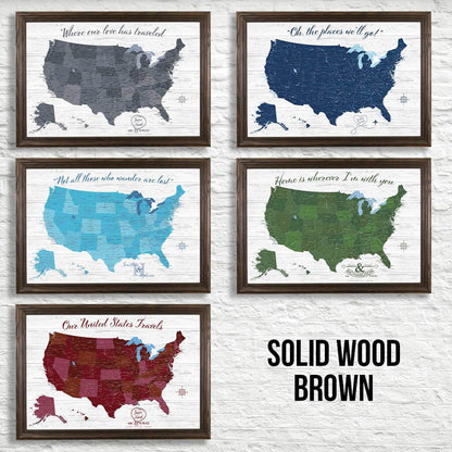 Anniversary Canvas Maps in Solid Wood Brown Frame