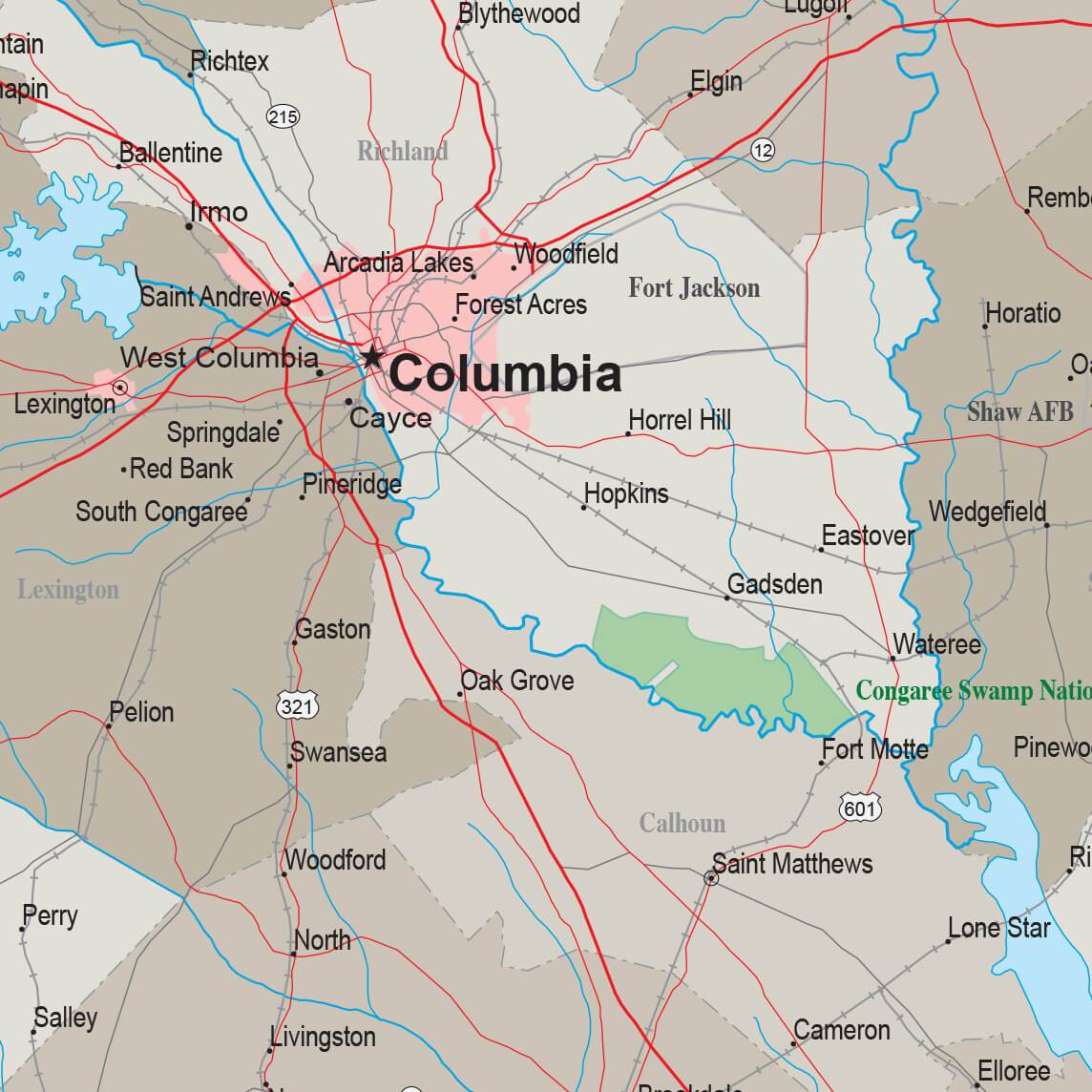 Earth Toned South Carolina State Map Closeup