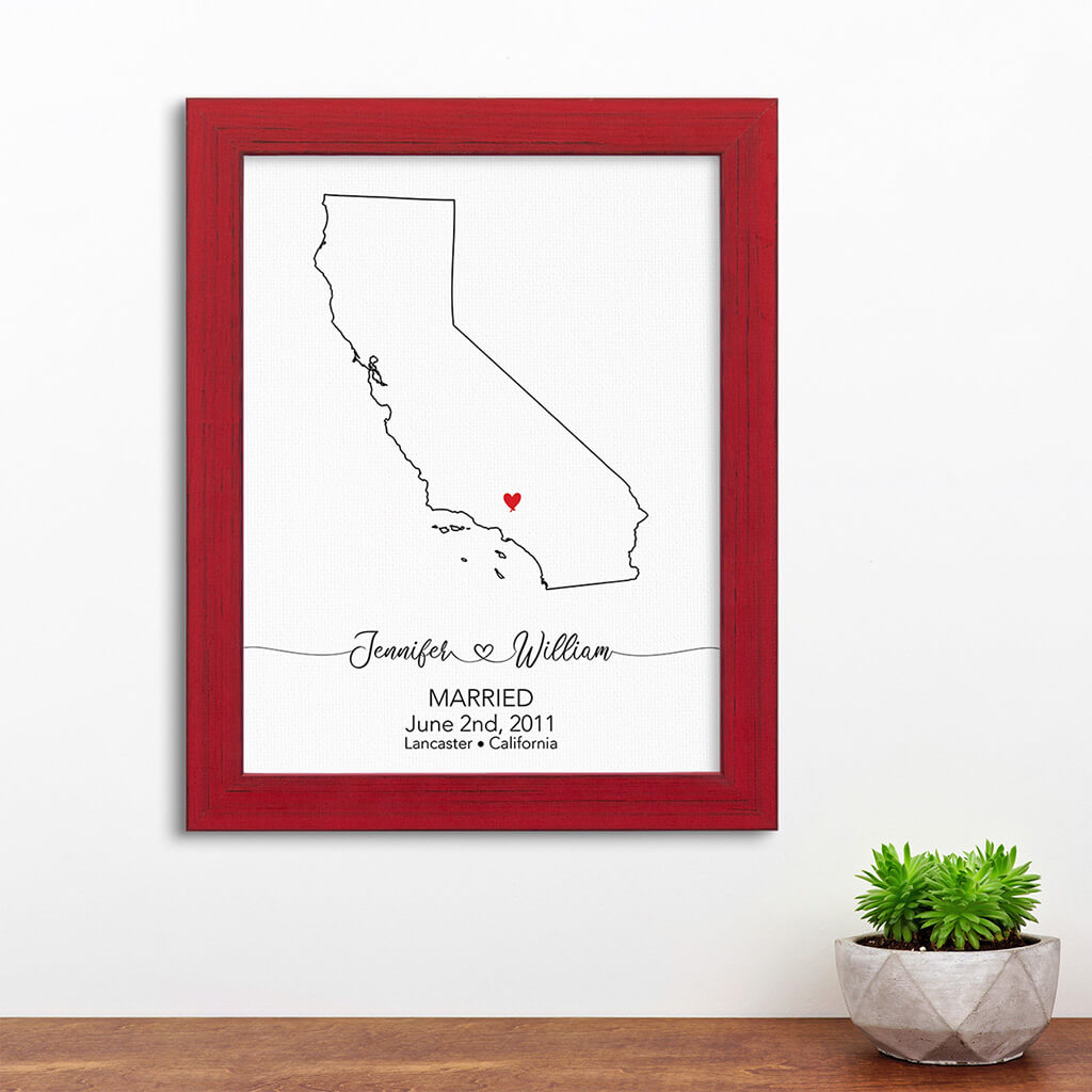 California State Map Art - Carnival Red Frame