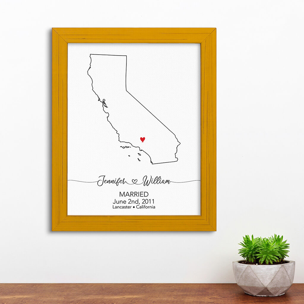 California State Map Art - Carnival Yellow Frame