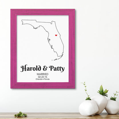 Florida State Map Art - Carnival Pink Frame