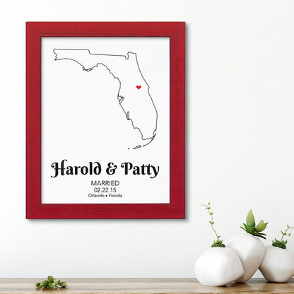 Florida State Map Art - Carnival Red Frame