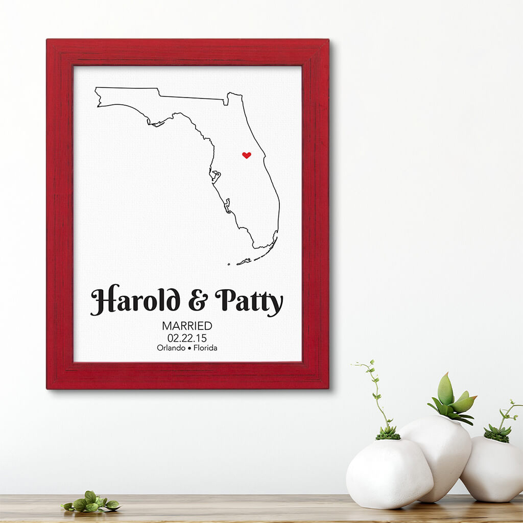 Florida State Map Art - Carnival Red Frame