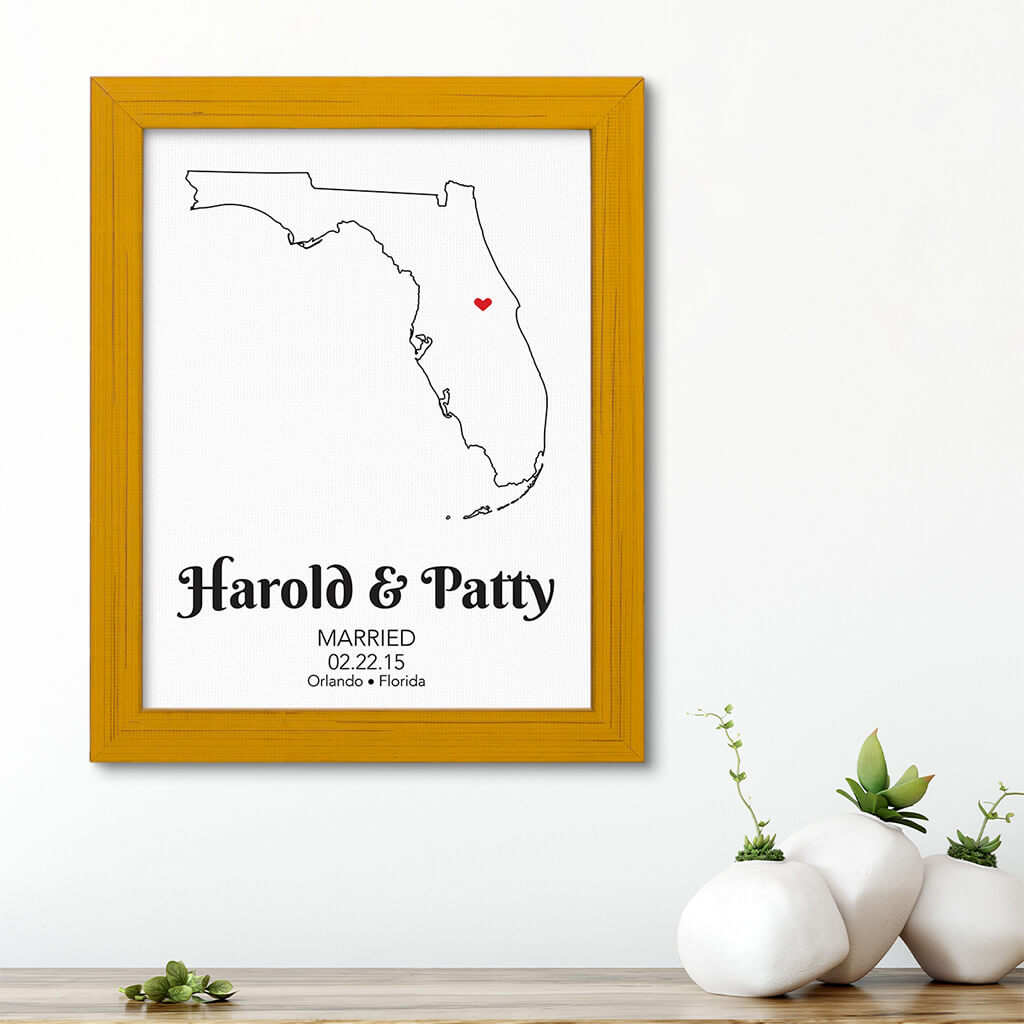 Florida State Map Art - Carnival Yellow Frame