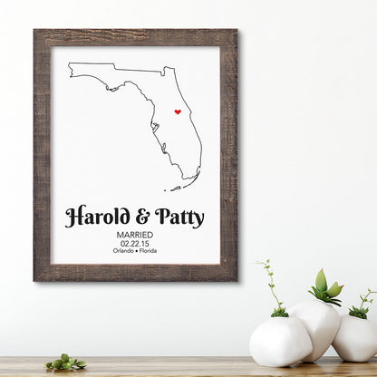 Florida State Map Art - Madison Natural Brown Frame