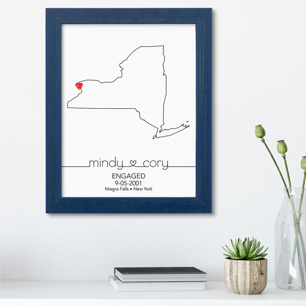 New York State Map Art - Carnival Blue Frame