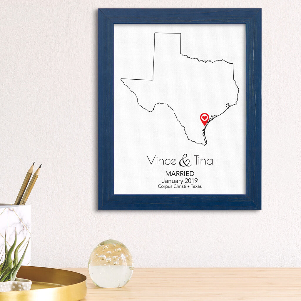 Texas State Map Art - Carnival Blue Frame