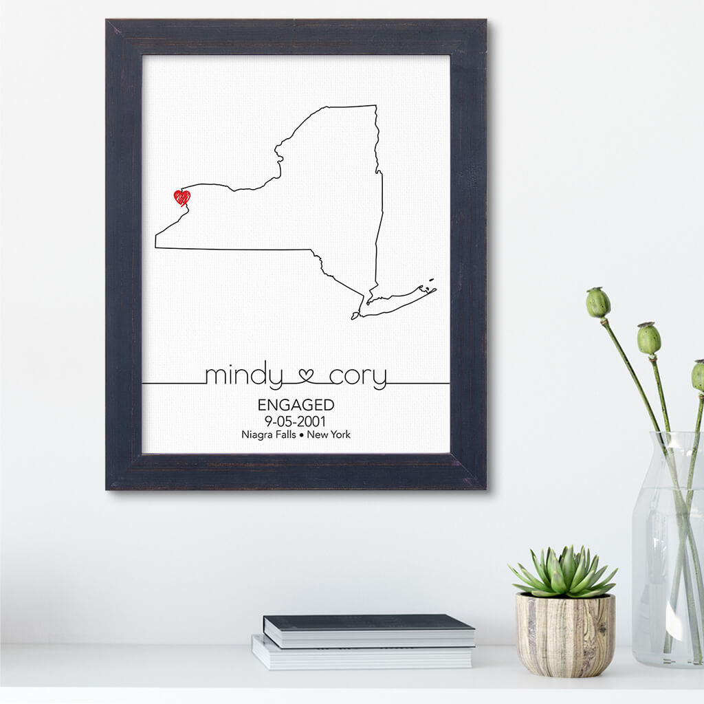 New York State Map Art - Carnival Espresso Frame
