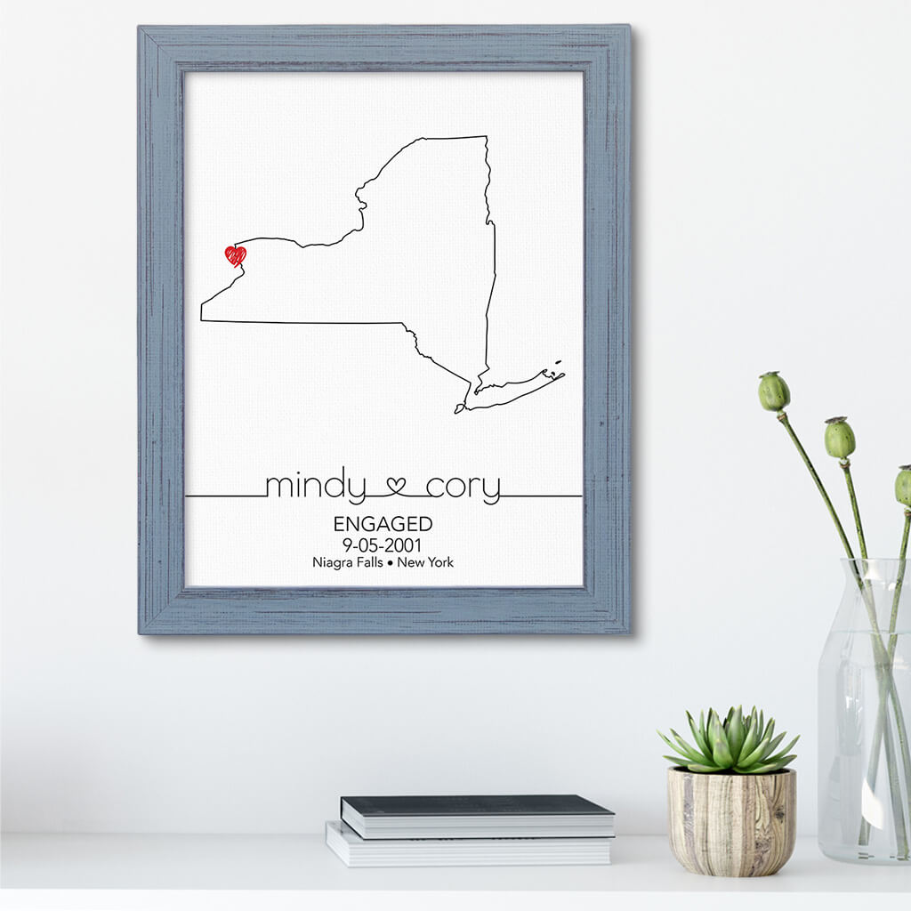 New York State Map Art - Carnival Gray Frame