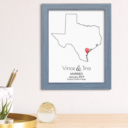 Texas State Map Art - Carnival Gray Frame