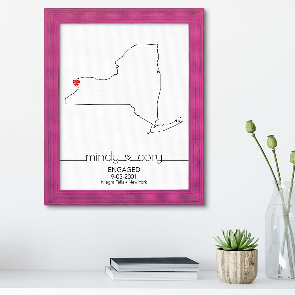 New York State Map Art - Carnival Pink Frame