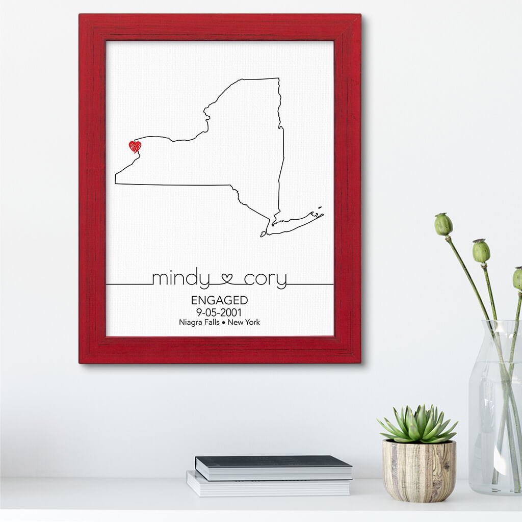 New York State Map Art - Carnival Red Frame