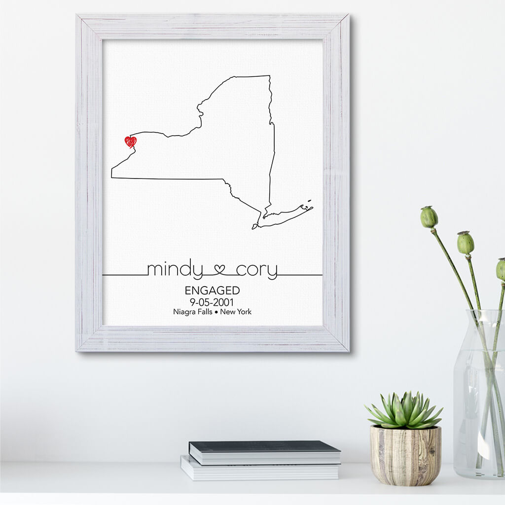 New York State Map Art - Carnival White Frame
