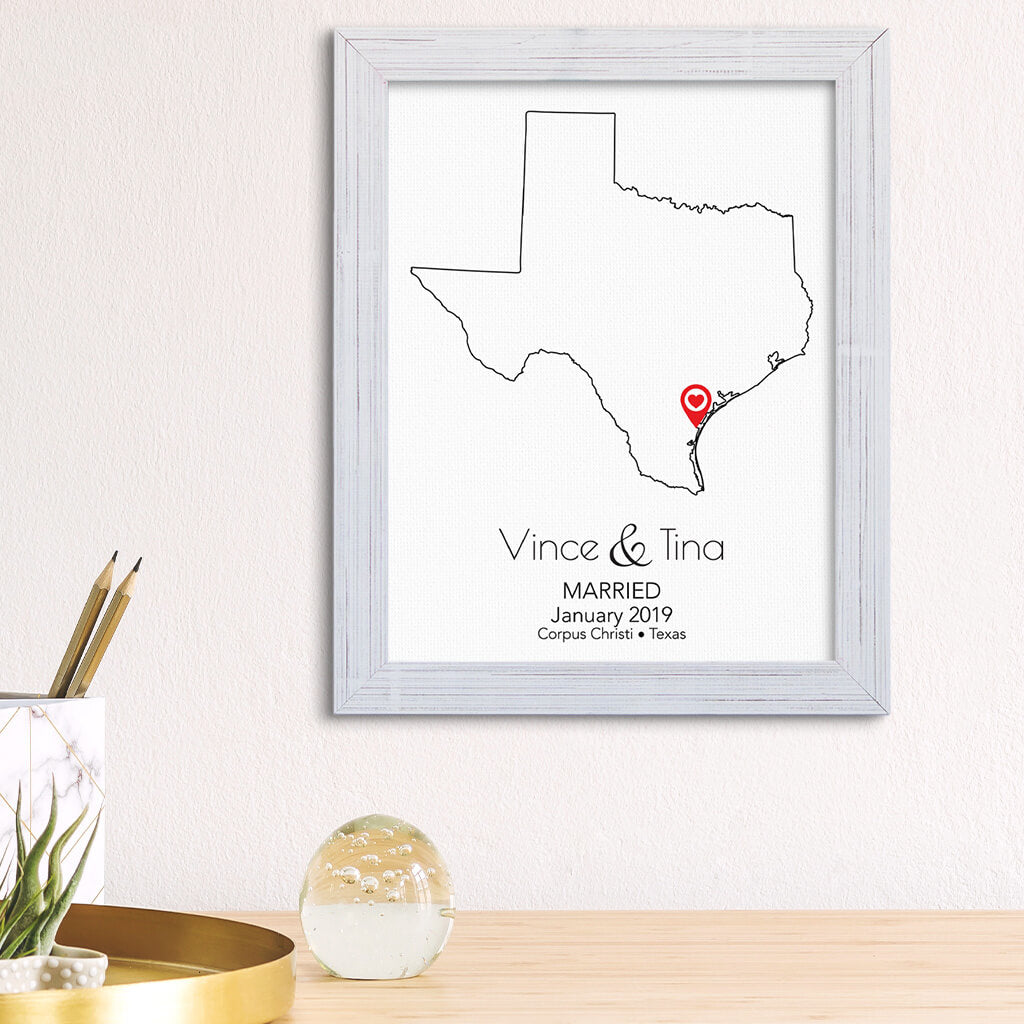 Texas State Map Art - Carnival White Frame