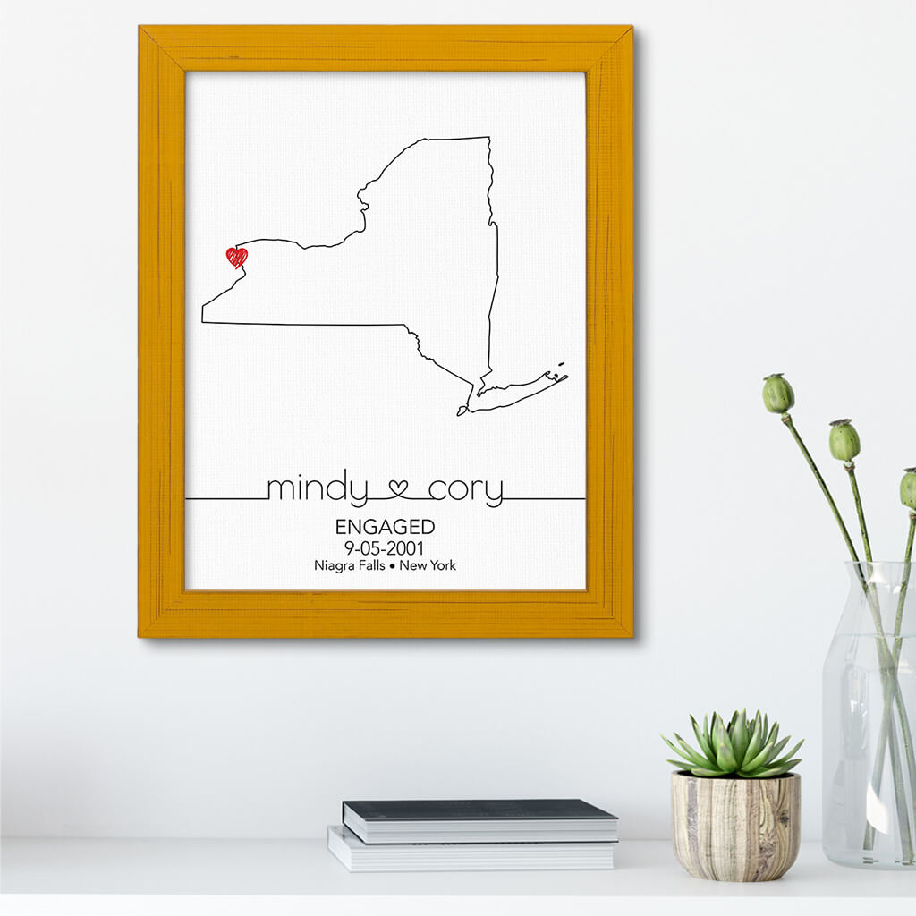 New York State Map Art - Carnival Yellow Frame