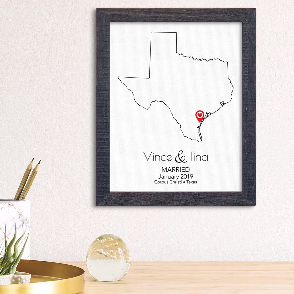 Texas State Map Art - Madison Black Frame