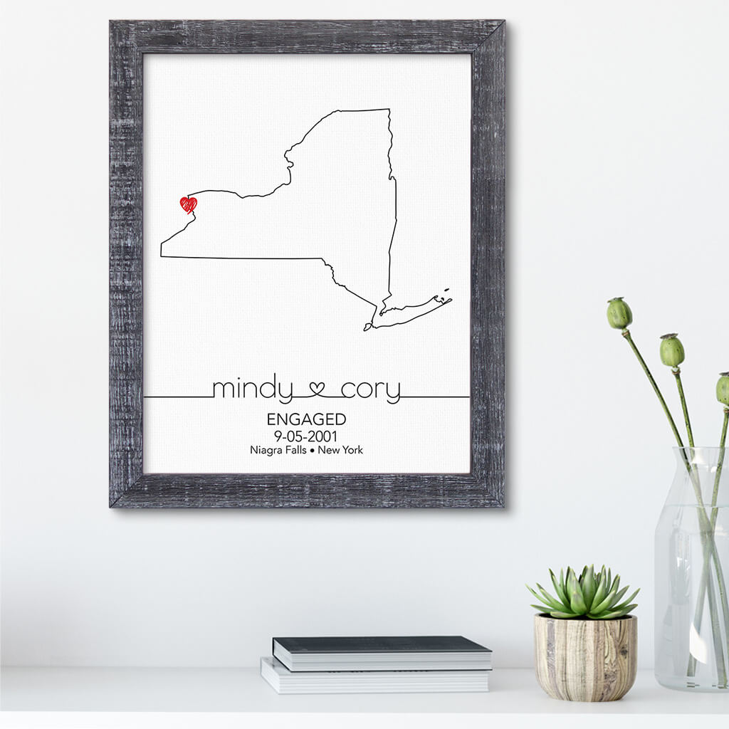 New York State Map Art - Carnival Gray Frame