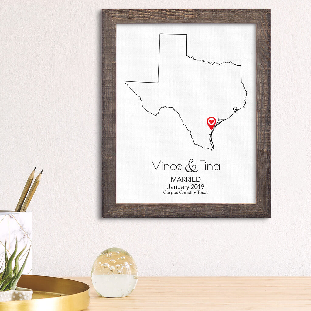 Texas State Map Art - Madison Natural Brown Frame