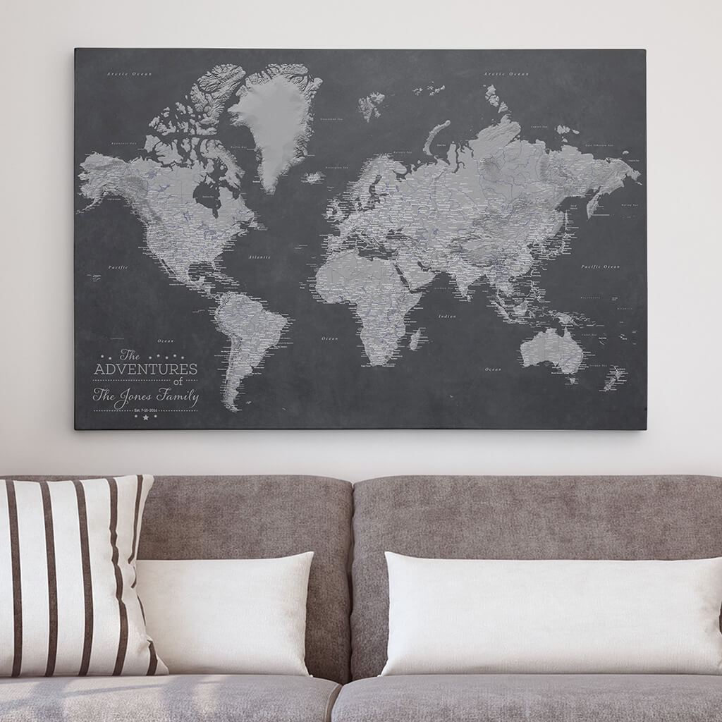 30x45 Gallery Wrapped Stormy Dreams World Map with Pins 