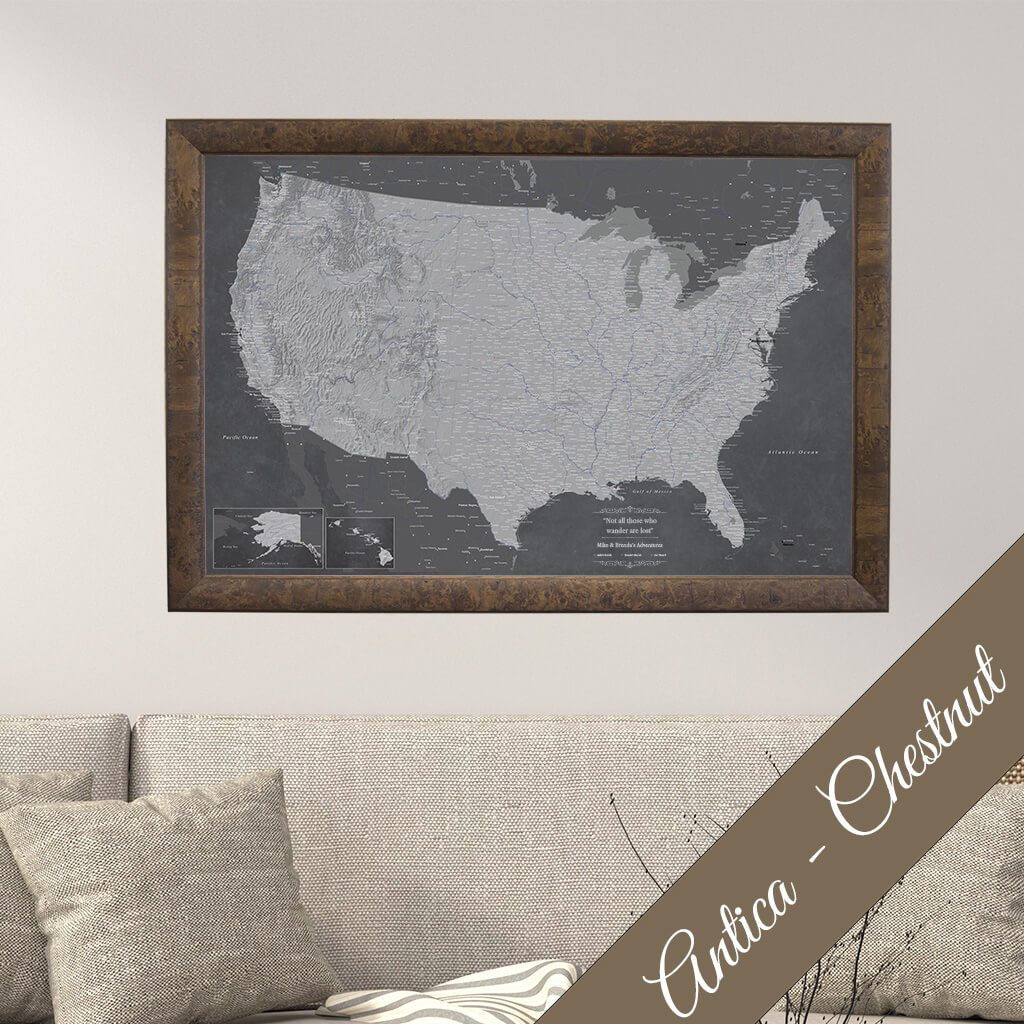 Canvas Stormy Dreams USA Wall Map in Antica Chestnut Frame