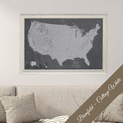 Canvas Stormy Dreams USA Wall Map in Brimfield Cottage White Premium Frame