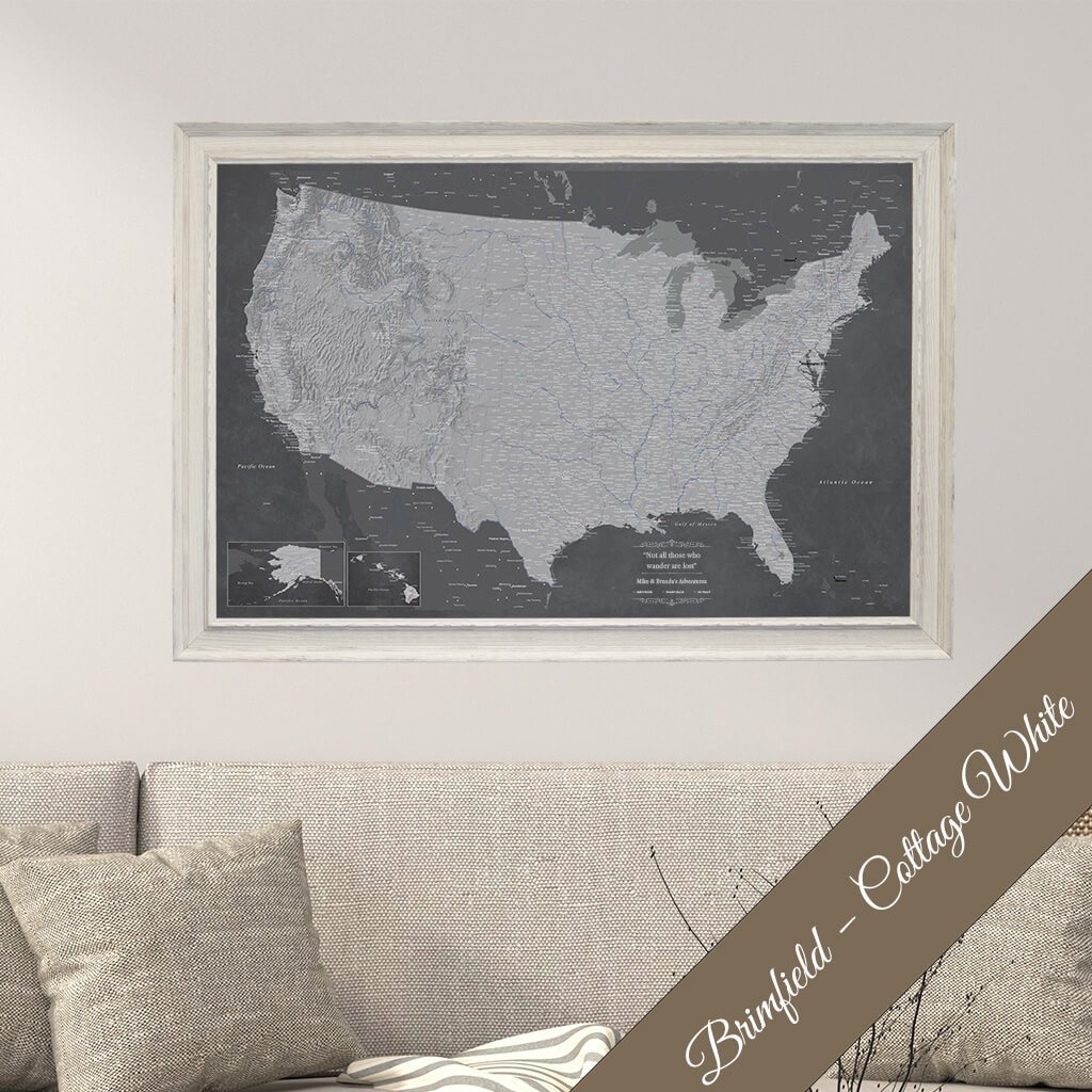Canvas Stormy Dreams USA Wall Map in Brimfield Cottage White Premium Frame