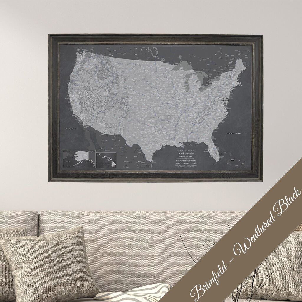 Canvas Stormy Dreams USA Wall Map in Brimfield Black Frame