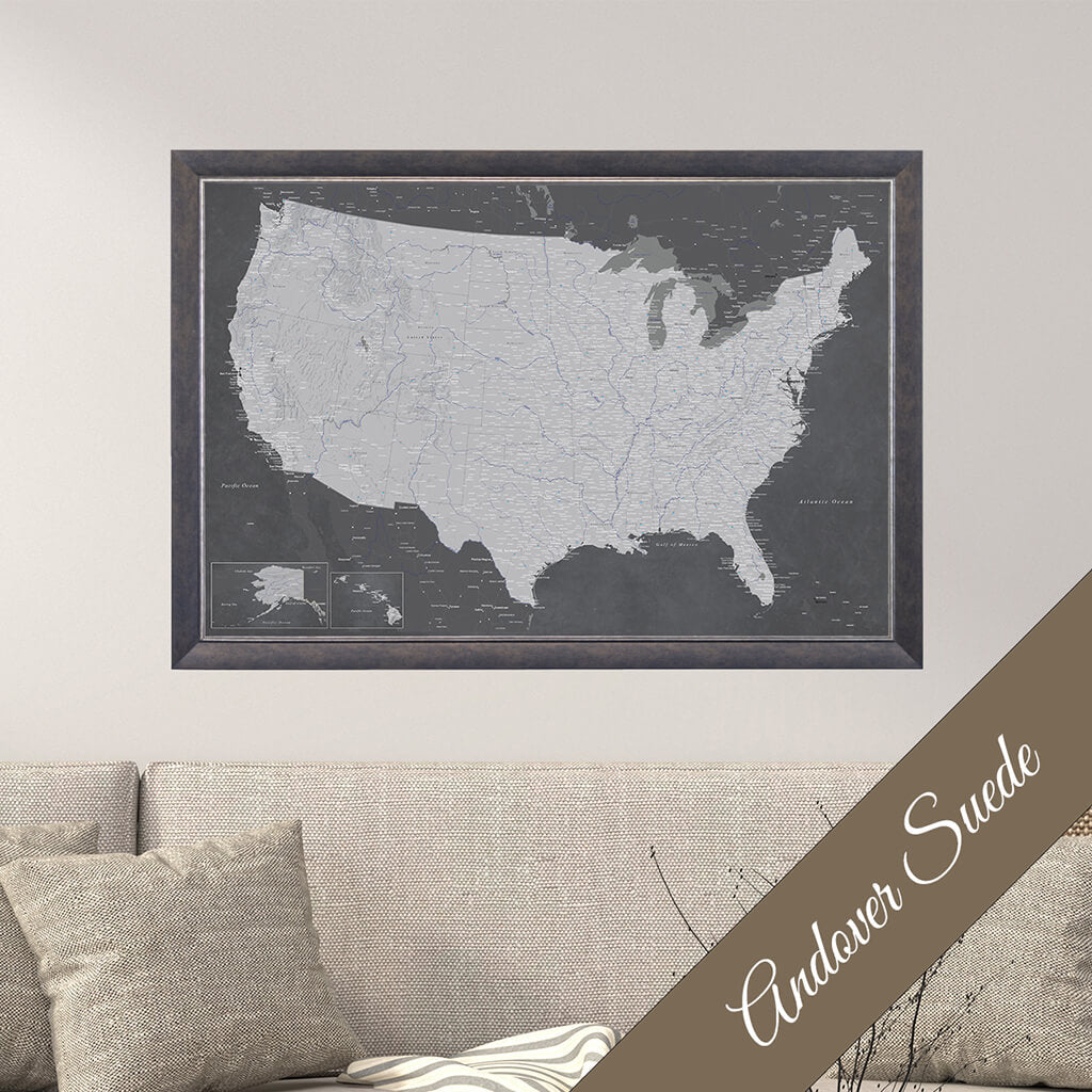 Canvas Stormy Dreams USA Wall Map in Premium Andover Suede Frame