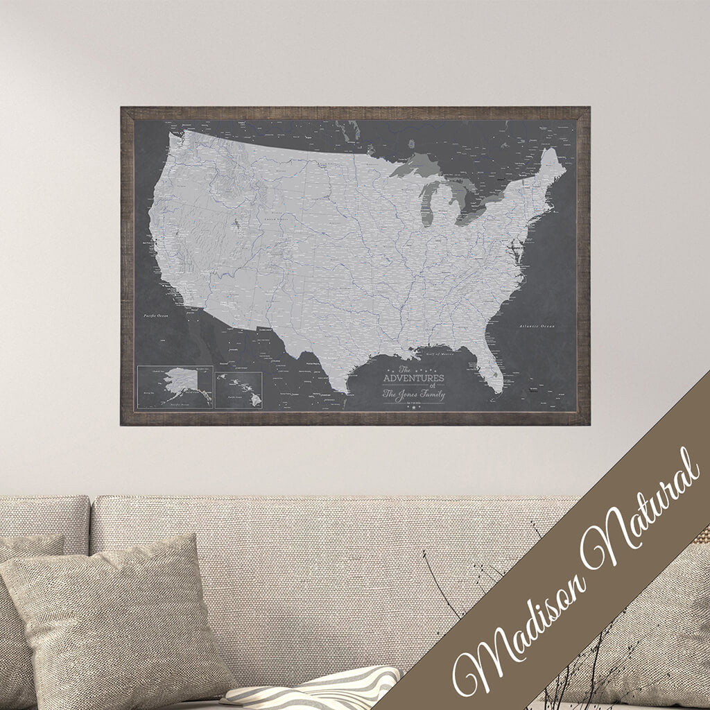Canvas Stormy Dreams USA Wall Map in Premium Madison Natural Frame