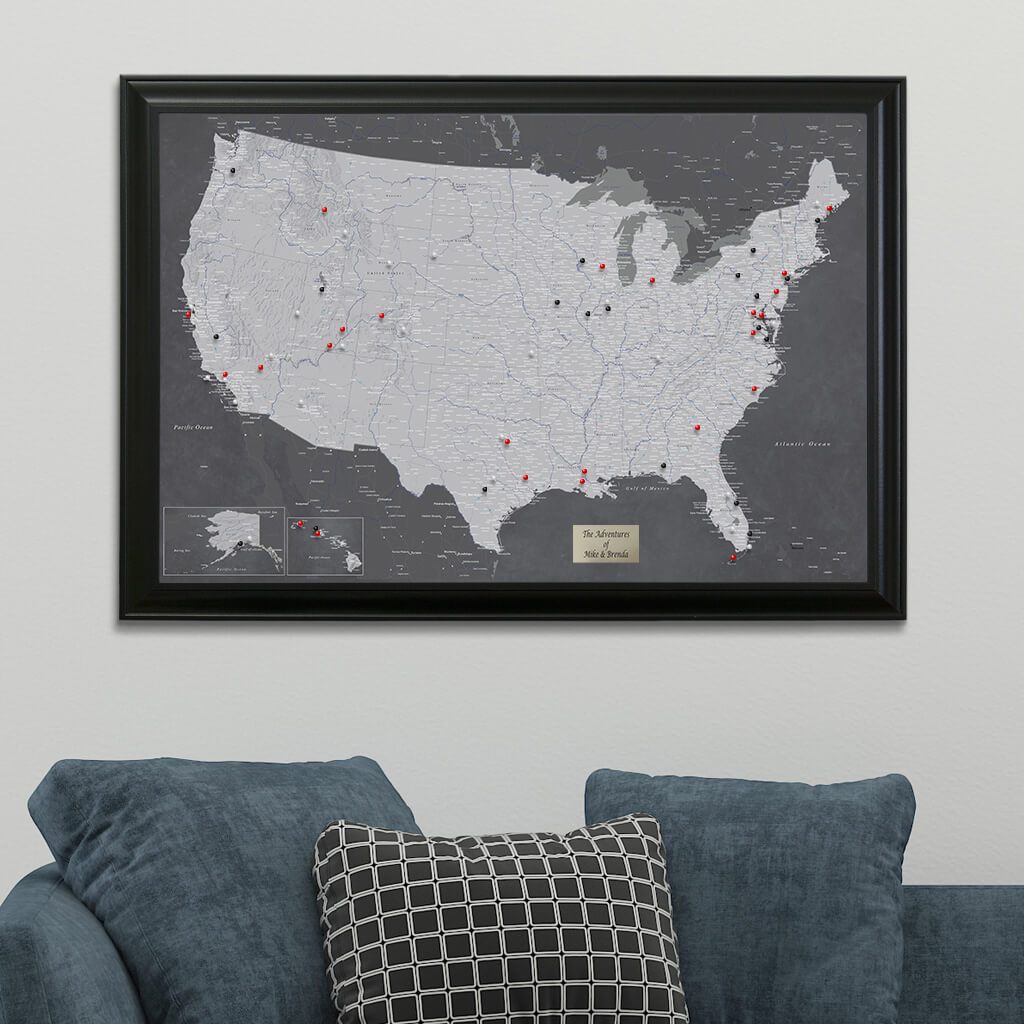 Stormy Dreams USA Push Pin Travel Map in Black Frame