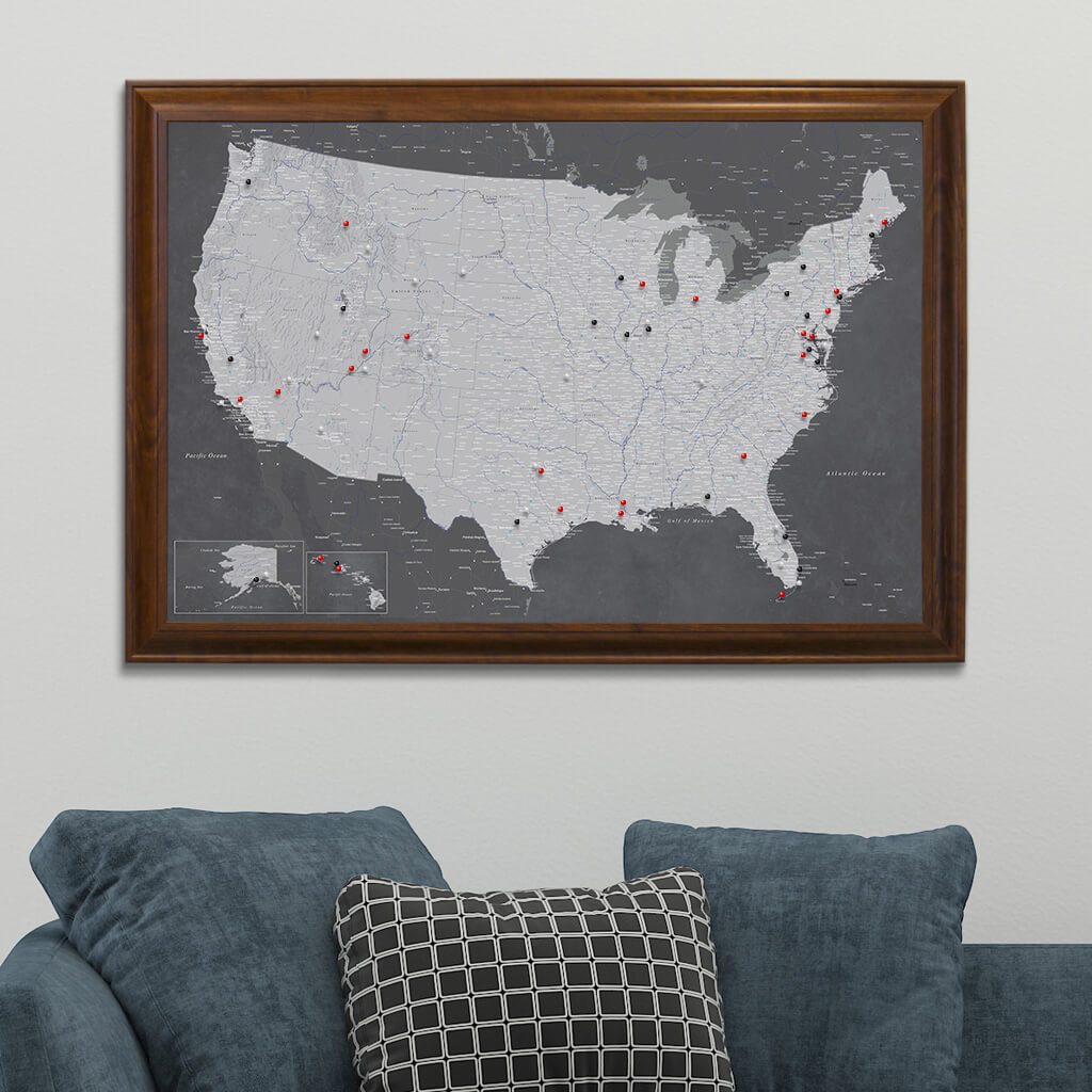 Stormy Dreams USA Pinboard Travel Map in Brown Frame